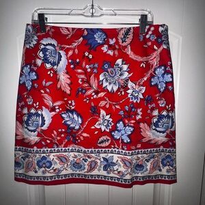 Talbots Red and Blue Floral Pencil Skirt